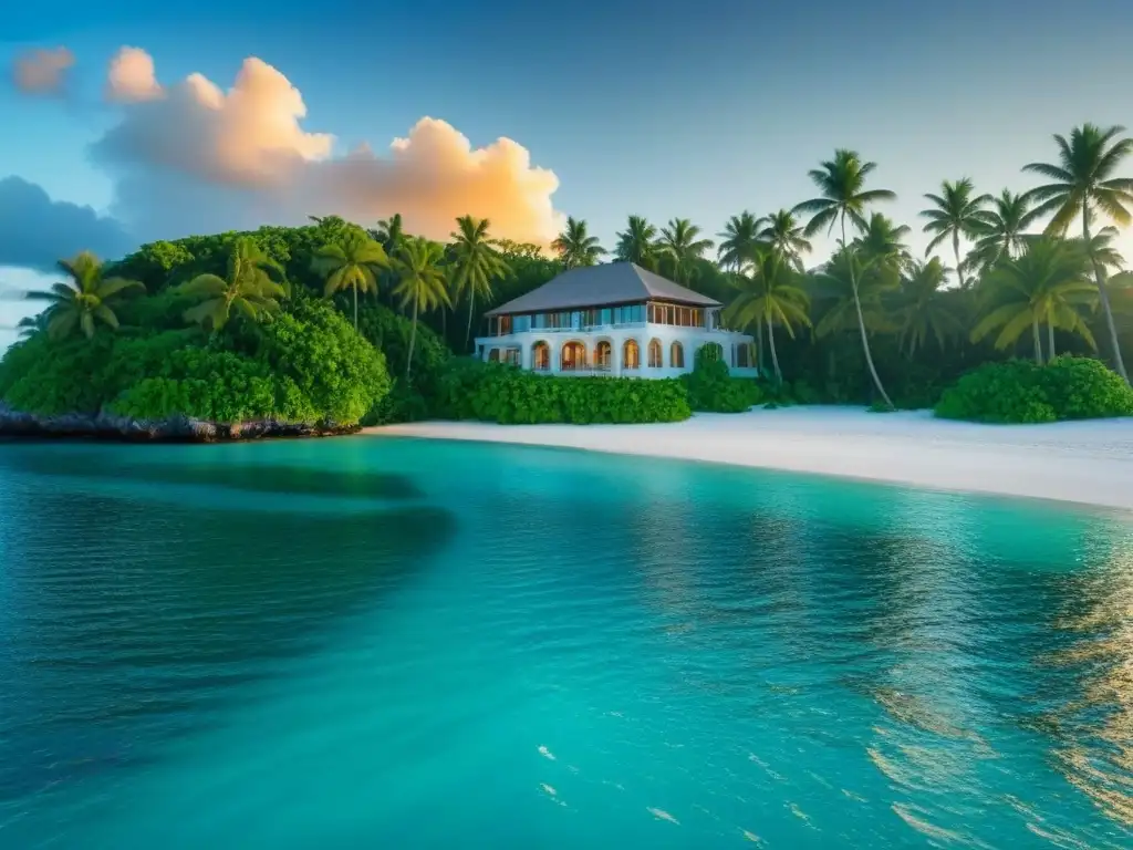 Paraíso tropical: mansión de lujo en isla privada Una isla privada exuberante con mansión lujosa y entorno natural, impacto ambiental isla privada