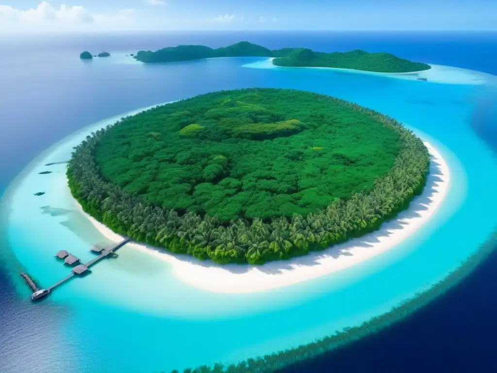 Paraíso sostenible: Villa de lujo en isla privada Una isla privada paradisíaca con villa sostenible, vida marina y exuberante naturaleza, destacando la importancia del impacto ambiental isla privada