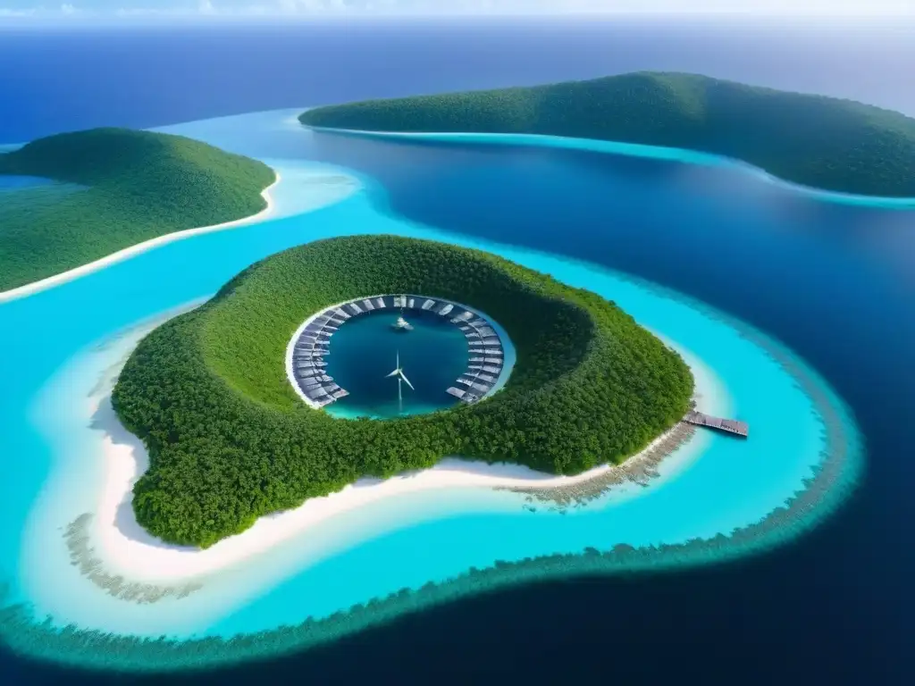 Isla privada eco-friendly: lujo sostenible en armonía con la naturaleza Una isla privada sostenible con villas ecofriendly y prácticas ecológicas, armonizando lujo y conservación ambiental