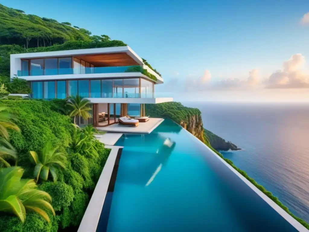 Residencia de lujo en isla privada con piscina infinita y vista al mar Inversión en islas privadas multimillonarios: Mansión moderna en acantilado con piscina infinita y helipuerto