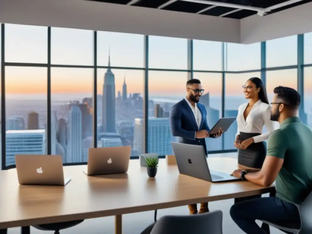 Inversión inmobiliaria: Millennials colaborando en coworking 8K Jóvenes millennials en coworking planificando inversión inmobiliaria en oficina moderna