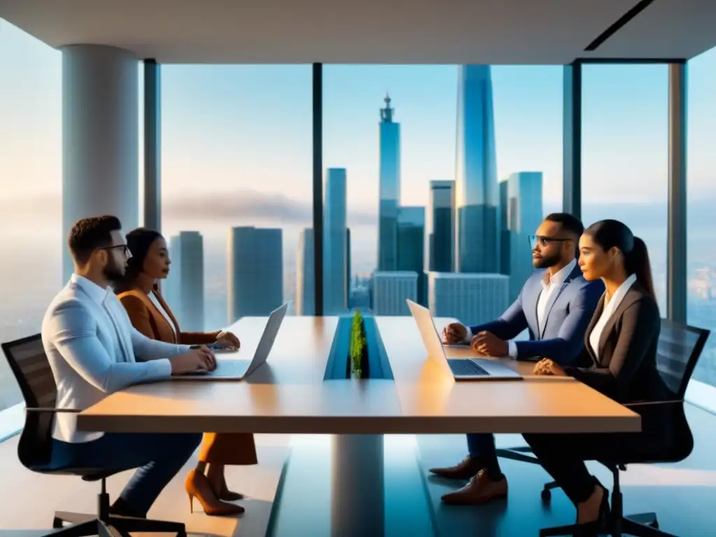 Generación Z: Estrategias de inversión inmobiliaria en la era digital Jóvenes de la Generación Z debaten estrategias de inversión inmobiliaria en una moderna sala de juntas