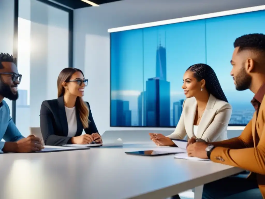 Reunión Millennial innovadora en oficina contemporánea Jóvenes Millennials colaboran en moderna oficina, simbolizando innovación en inversión inmobiliaria para Millennials