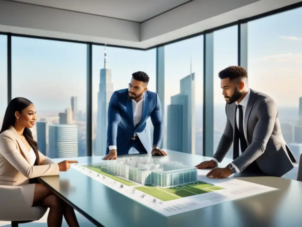 Jóvenes de Generación Z diseñando su futuro en moderna oficina inmobiliaria Jóvenes de la Generación Z discuten planos en moderna oficina inmobiliaria, reflejando expectativas Generación Z mercado inmobiliario
