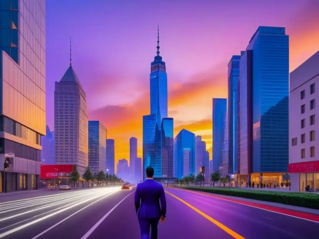 Cityscape moderno al atardecer: mercado inmobiliario vibrante Descubre joyas ocultas mercado inmobiliario en una ciudad moderna al atardecer, fusionando arquitectura futurista con historia