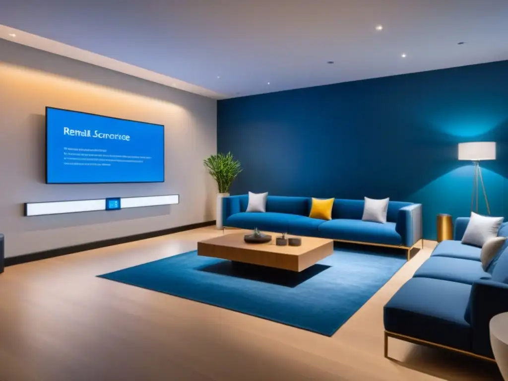 Vanguardia tecnológica en lobby de apartamento moderno Lobby futurista con inteligencia artificial en mercado inmobiliario, tecnología interactiva y diseño sofisticado