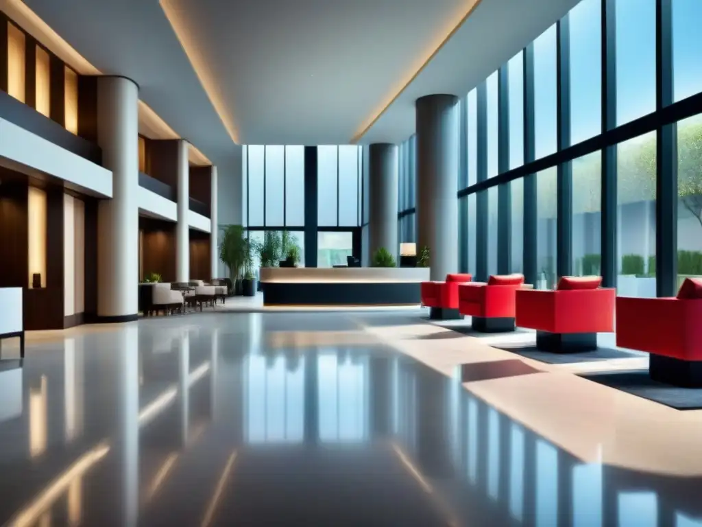 Recepción de hotel moderno, elegante y sofisticado Un lobby de hotel moderno y elegante con diseño sofisticado