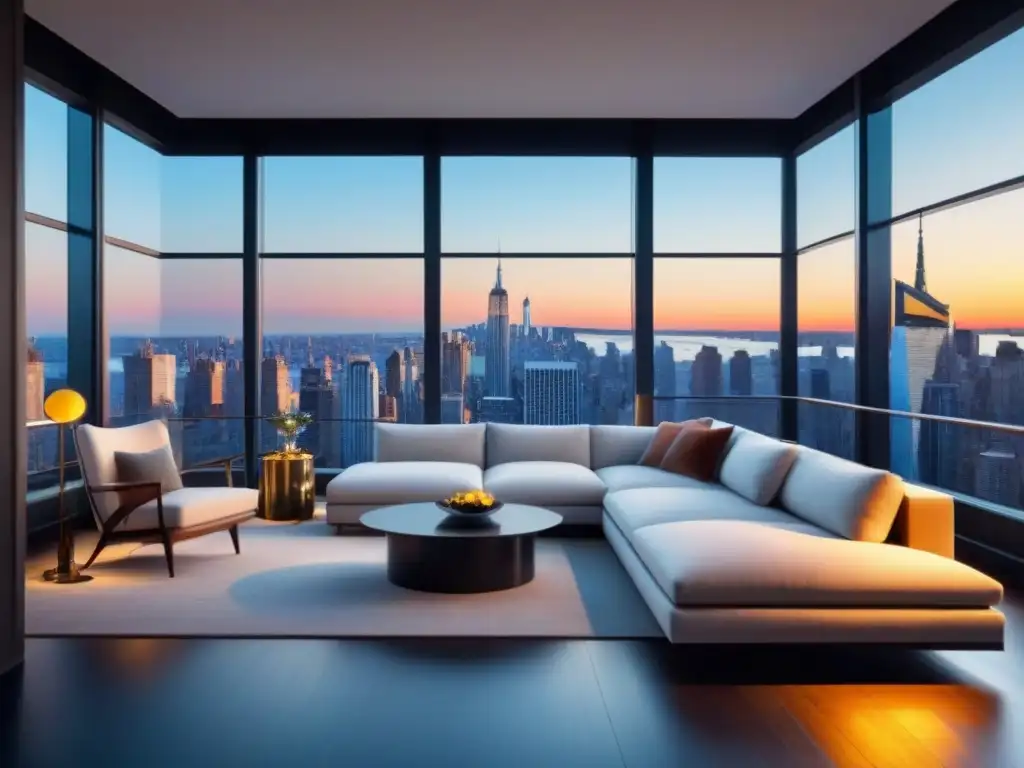 Loft de lujo en Nueva York: sofisticación y exclusividad Invierte en lofts de lujo en Nueva York: sofisticado loft con vistas a la ciudad y elegante decoración moderna