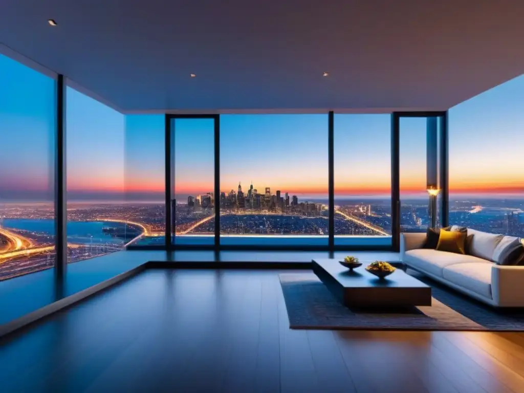 Penthouse futurista con tecnología IoT en la ciudad Lujo y tecnología IoT en un ático moderno con vistas a la ciudad