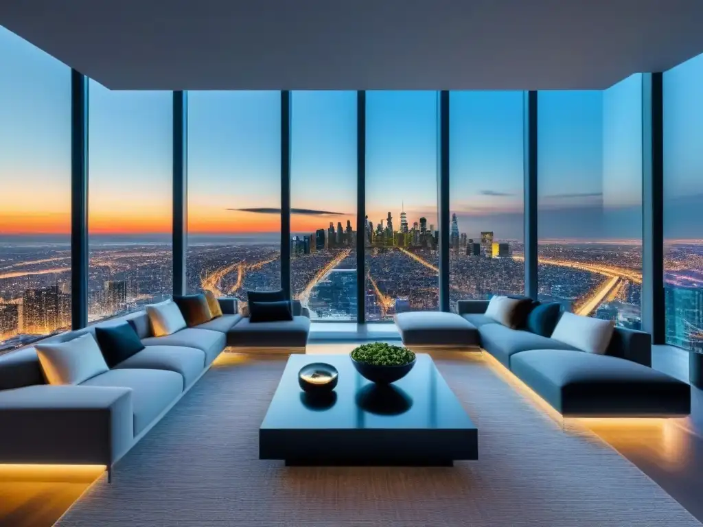 Penthouse de lujo con vista panorámica de la ciudad El lujo de un ático moderno con vistas panorámicas de una ciudad vibrante