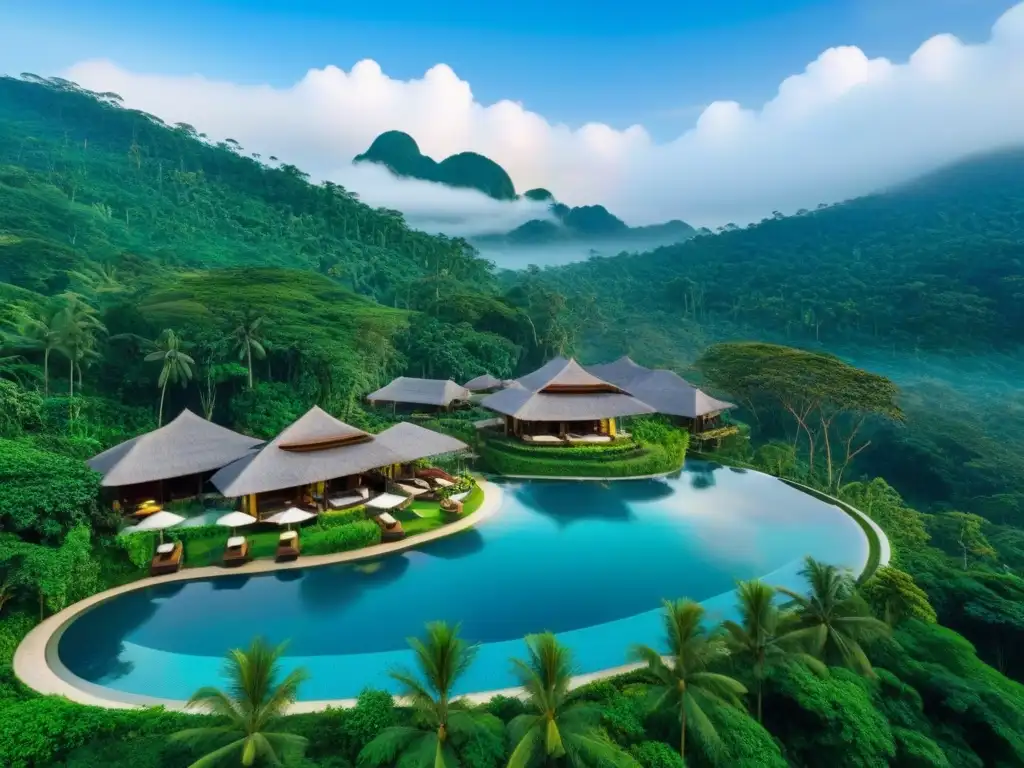 Resort de lujo en selva tropical: oasis de elegancia y naturaleza Un rincón de lujo en medio de la selva tropical del Sudeste Asiático