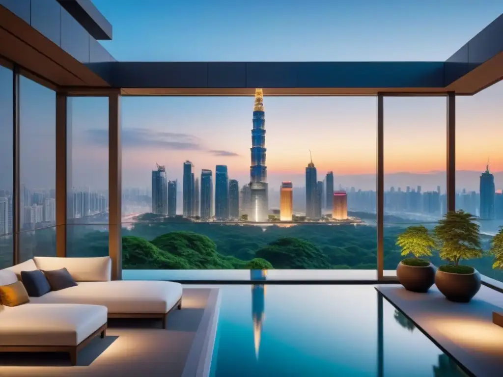 Condominio de lujo en metrópoli asiática Lujo y modernidad en un complejo residencial de alto impacto en Asia, mostrando la fusión de tradición y modernidad en el mercado inmobiliario
