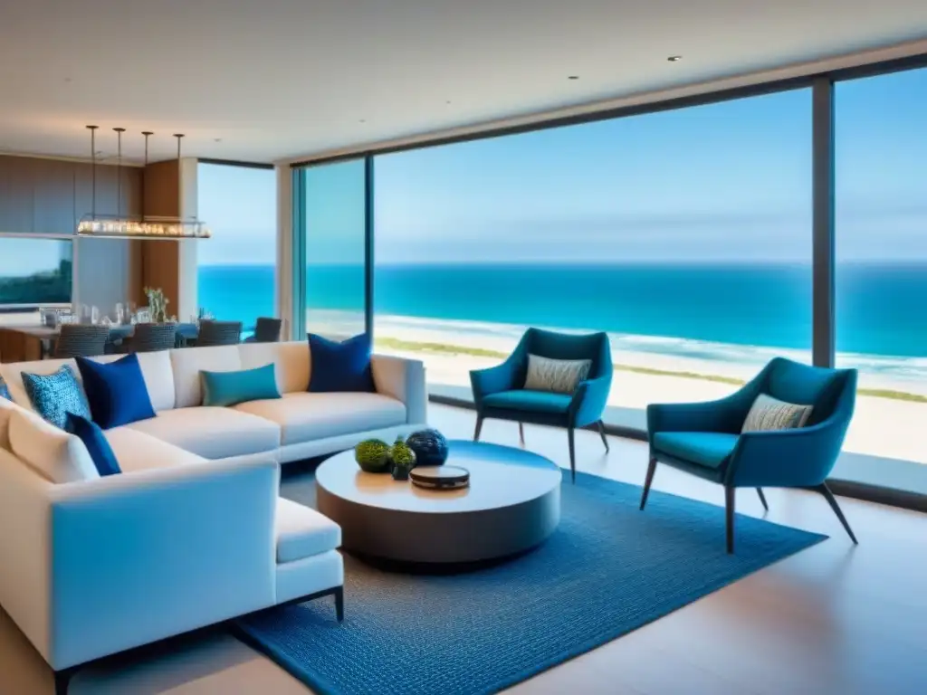 Sala de estar de lujo frente al mar con jacuzzi privado Lujo y relax en sala tiempo compartido frente al mar con vistas panorámicas y jacuzzi privado al atardecer