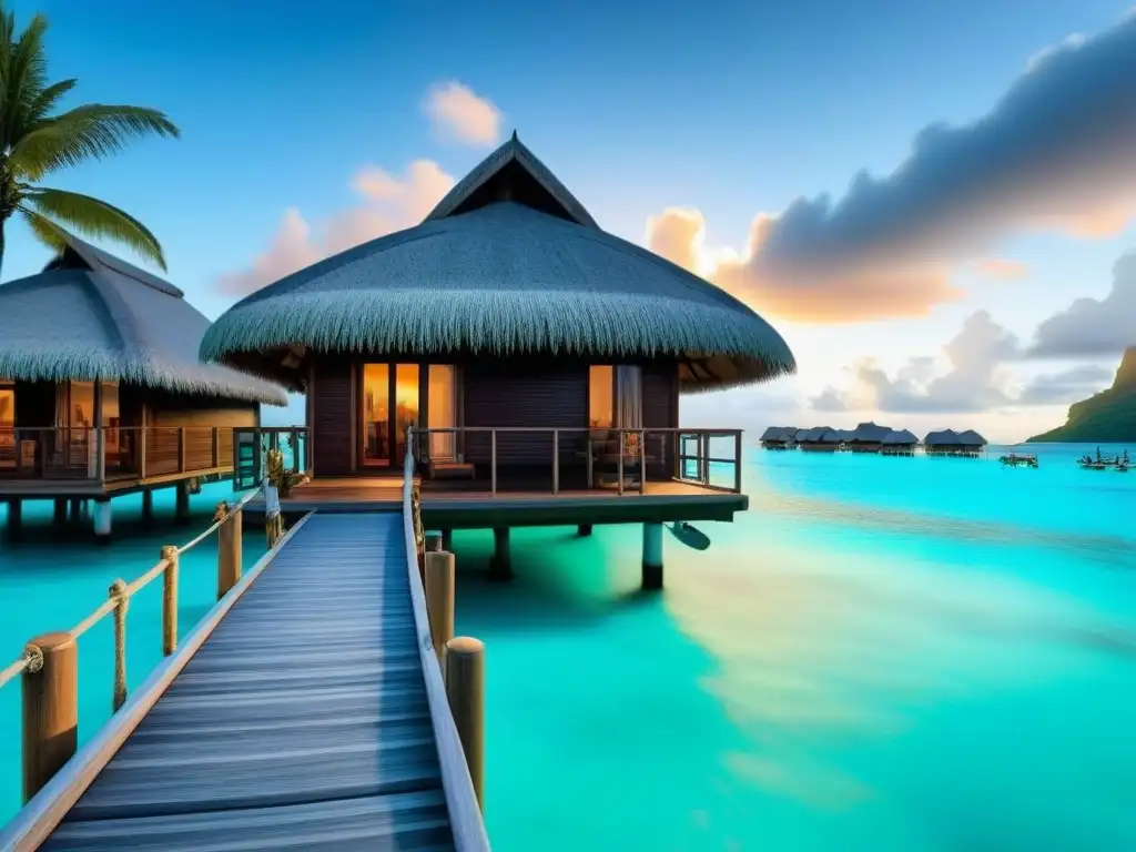 Bungalow de lujo en Bora Bora: paraíso exclusivo para inversionistas Una lujosa cabaña sobre el agua en Bora Bora, rodeada de aguas turquesas y exuberante vegetación