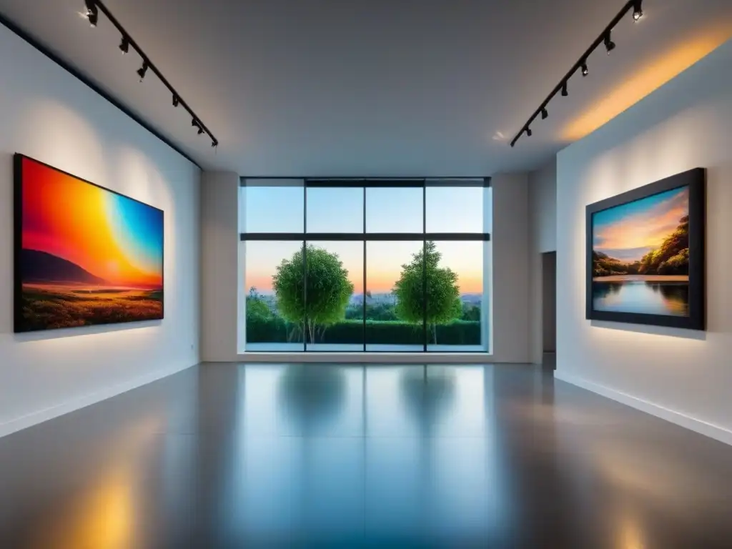 Galería de arte privada: lujo y sofisticación en casa moderna Una lujosa propiedad con galería de arte privada, decoración minimalista y obras contemporáneas en paredes