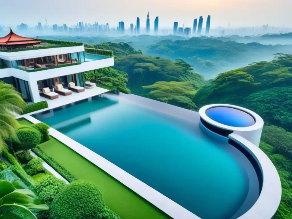 Propiedad de lujo ultramoderna en ciudad asiática Una lujosa propiedad de lujo en Asia que combina arquitectura innovadora y elementos tradicionales, ideal para millennials exigentes