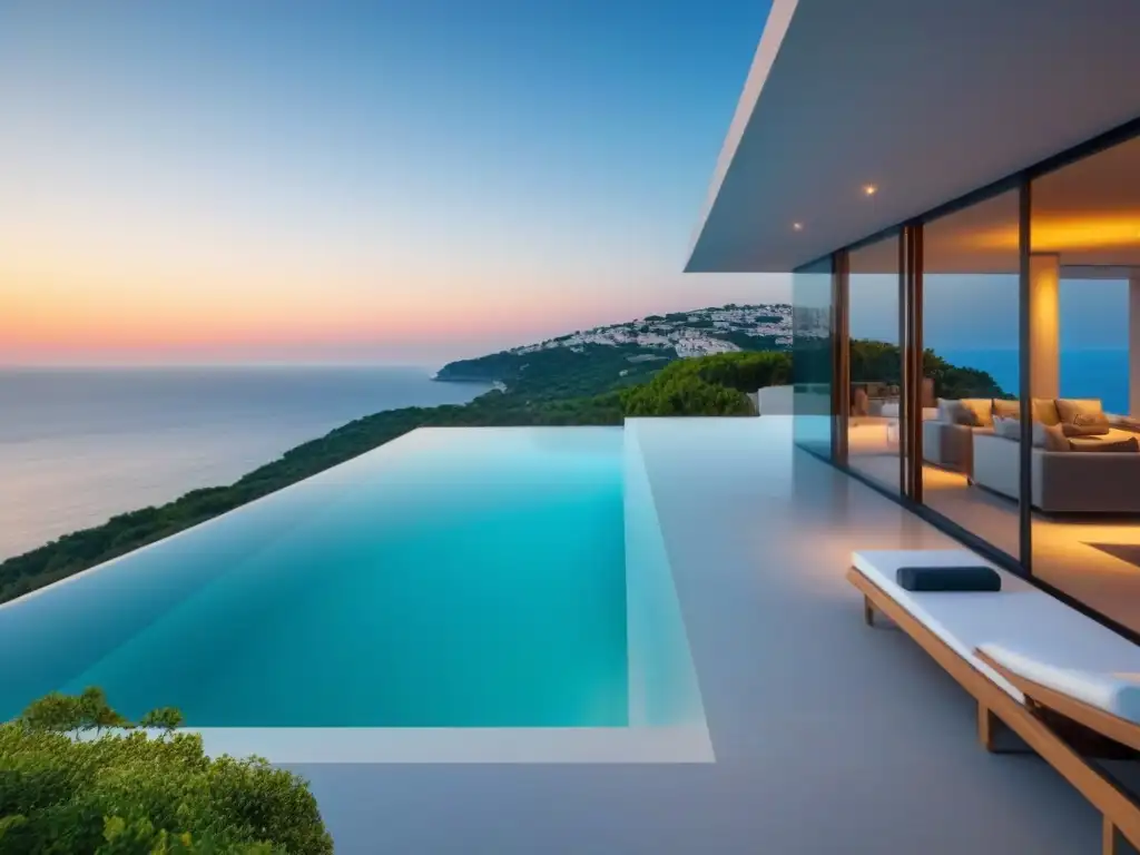 Villa de lujo frente al mar en el Mediterráneo Una lujosa propiedad vacacional moderna en un acantilado con vistas al mar Mediterráneo