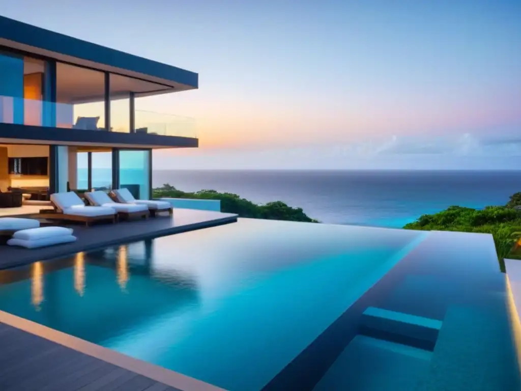 Propiedad de lujo con piscina infinita en el paraíso Una lujosa propiedad vacacional con piscina infinita, vista al mar turquesa y arquitectura moderna