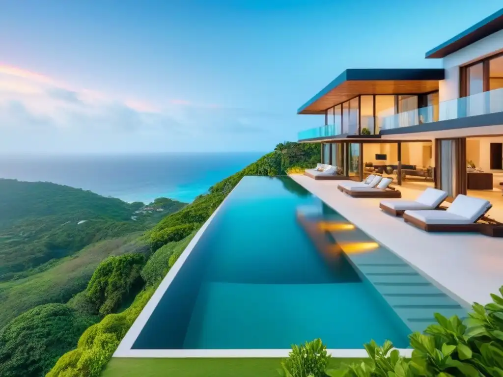 Villa de vacaciones de lujo con vista al mar turquesa Una lujosa residencia vacacional moderna para familias globales en un entorno paradisíaco
