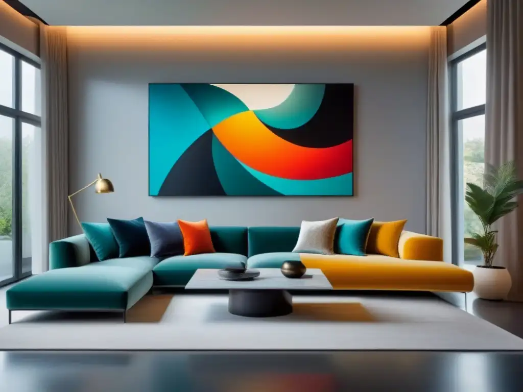 Salón de arte contemporáneo: lujo y minimalismo Una lujosa sala de estar moderna con galería de arte privada, perfecta para propiedades con galerías de arte