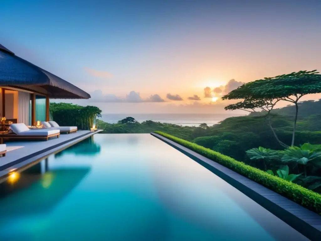 Villa de lujo frente al mar en Bali con piscina infinita privada Una lujosa villa frente a la playa en Bali, con piscina infinita privada y vistas al océano Índico