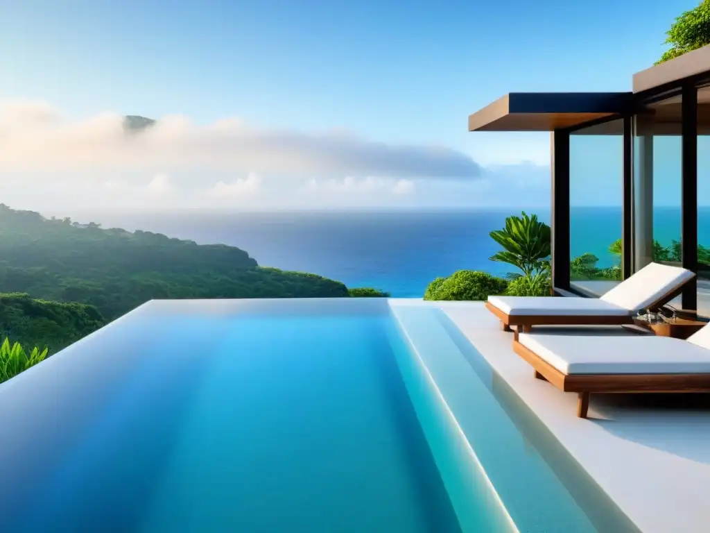 Villa de lujo en acantilado con vistas panorámicas al mar Una lujosa villa moderna en acantilado con vista al mar, diseño minimalista y piscina infinita