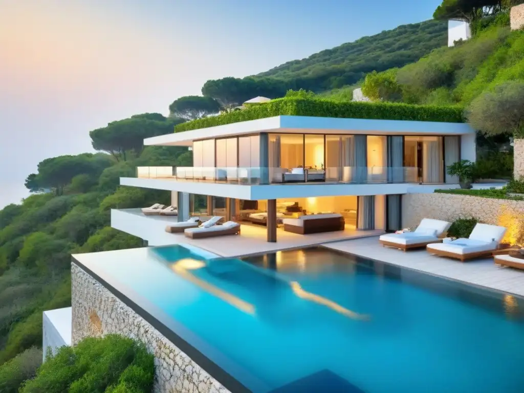 Villa de lujo con vistas al mar: diseño moderno y exclusividad Una lujosa villa moderna en un acantilado con vista al mar Mediterráneo
