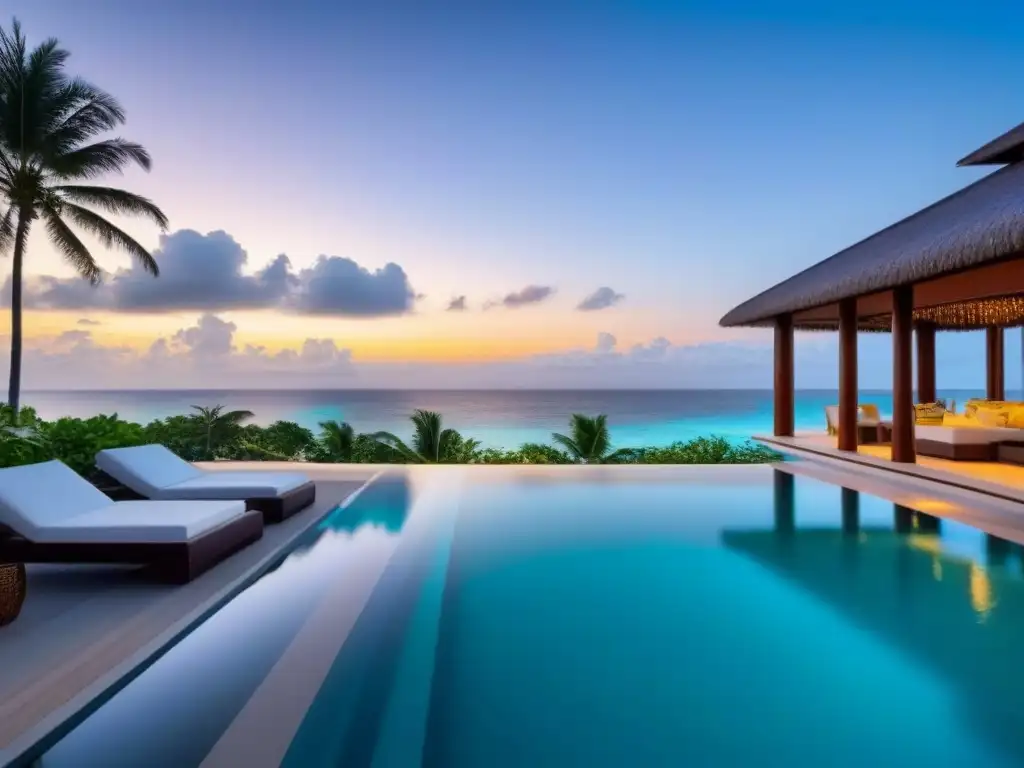 Villa de lujo frente al mar con vistas panorámicas y entorno tropical Una lujosa villa moderna frente a la playa con ventanas de piso a techo, rodeada de palmeras y un jardín tropical colorido