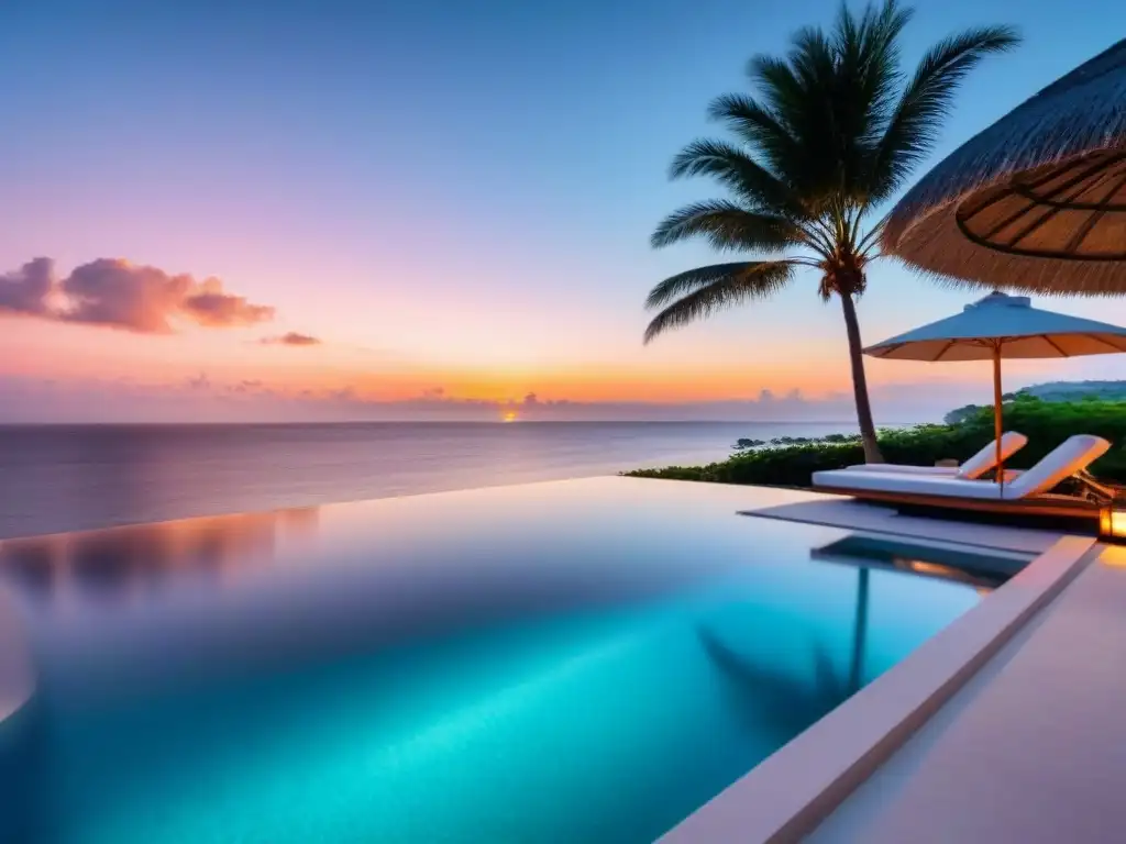 Villa de lujo frente a la playa: paraíso tropical con vistas al mar Una lujosa villa moderna frente a la playa con ventanales de piso a techo que muestran aguas turquesas, playa de arena blanca y palmeras tropicales