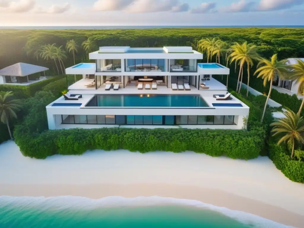 Villa de lujo frente al mar en los Hamptons Una lujosa villa moderna en los Hamptons con piscina infinita frente al mar y helipuerto privado