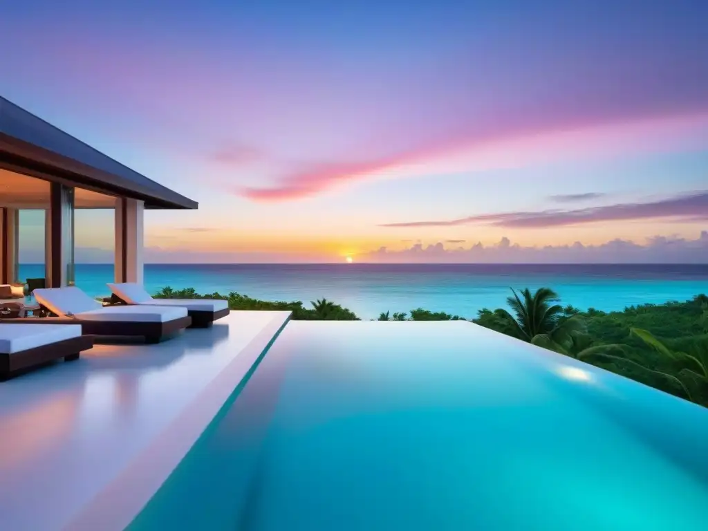 Villa de lujo frente al mar en el Caribe: elegancia y sofisticación Una lujosa villa moderna frente al mar en el Caribe, con arquitectura elegante y vistas panorámicas al océano turquesa