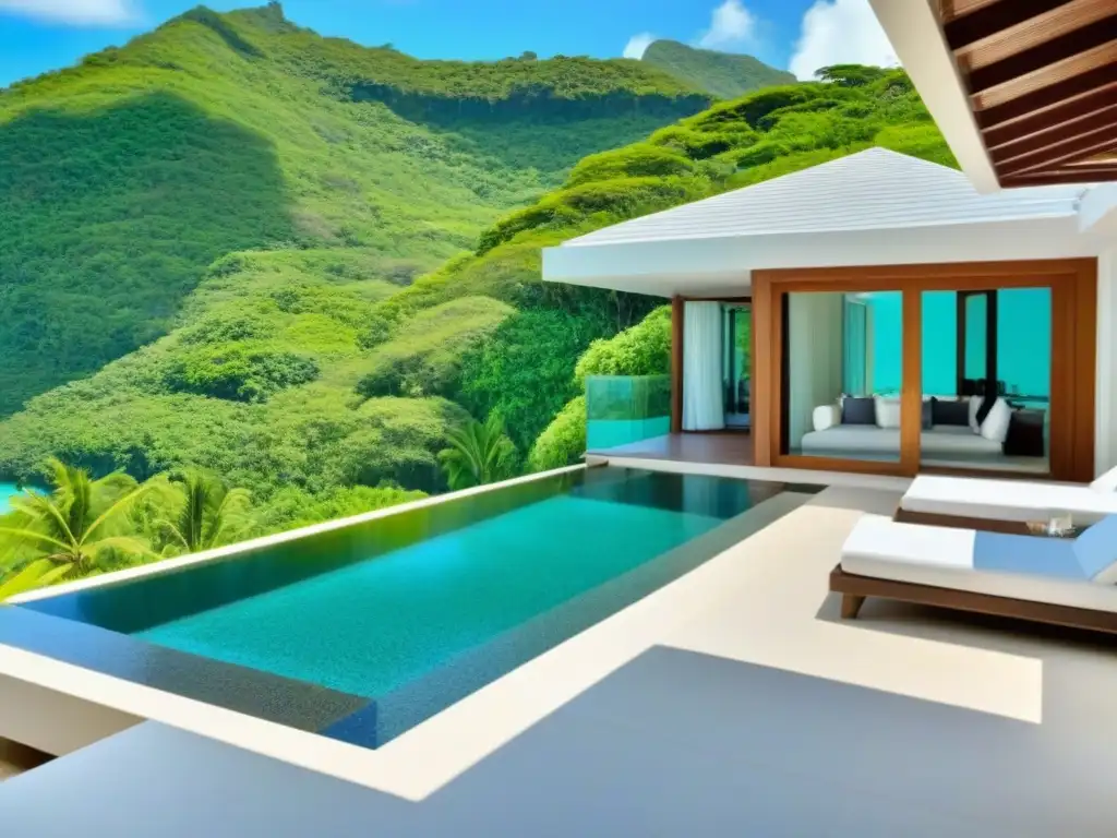 Villa de lujo en paraíso tropical: inversión exclusiva Una lujosa villa moderna con vista al mar turquesa, rodeada de exuberante vegetación tropical