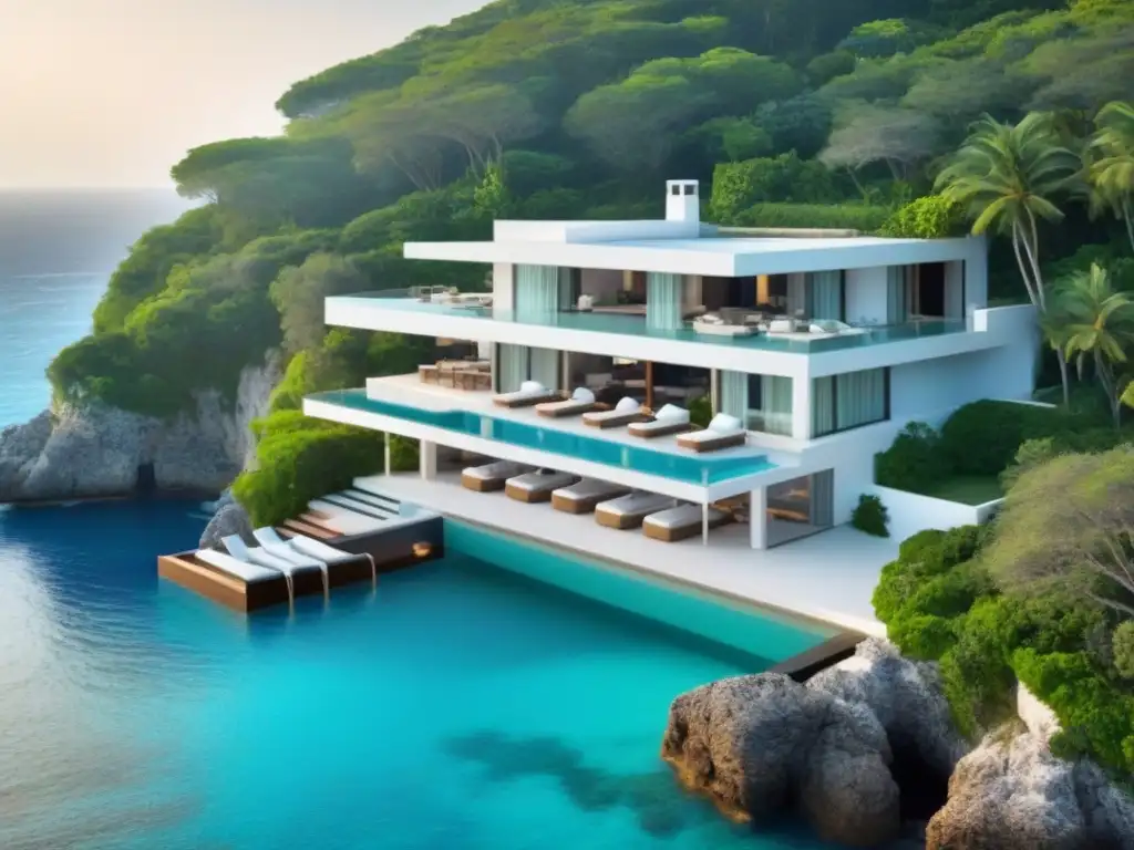 Villa de lujo en acantilado: paraíso costero exclusivo Una lujosa villa vacacional en acantilado con piscina infinita y vistas al mar turquesa