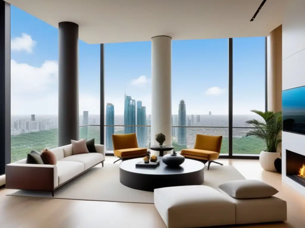Exclusivo apartamento moderno en ciudad latinoamericana Un lujoso apartamento moderno en un rascacielos con vista a una vibrante ciudad latinoamericana
