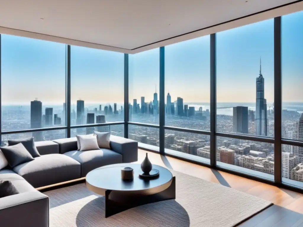 Penthouse de lujo con vistas panorámicas en la ciudad Un lujoso ático moderno con vista a la bulliciosa ciudad, diseño contemporáneo y amplia terraza privada con vistas panorámicas