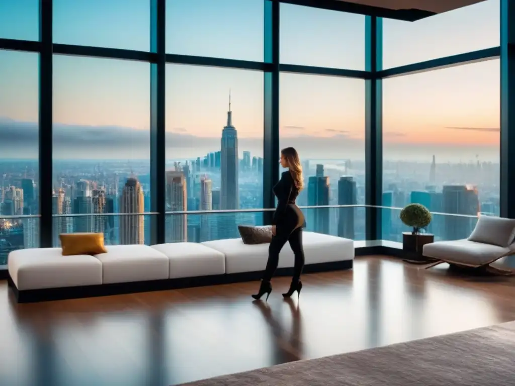 Penthouse de lujo con vistas a la ciudad: sofisticación y modernidad Un lujoso ático moderno con vistas a la ciudad y diseño elegante, ideal para Marketing de influencers inmobiliario internacional