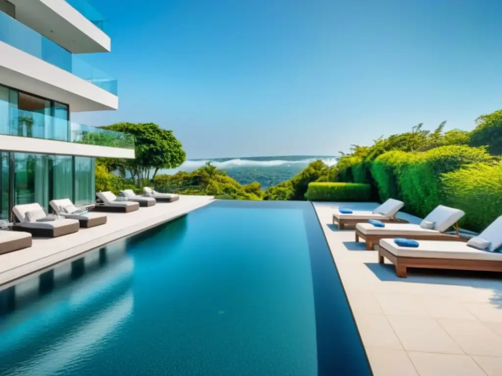 Complejo de apartamentos de lujo ultramoderno en medio de la naturaleza Un lujoso complejo de apartamentos modernos con exquisitas fachadas de vidrio, rodeado de exuberante vegetación y una reluciente piscina