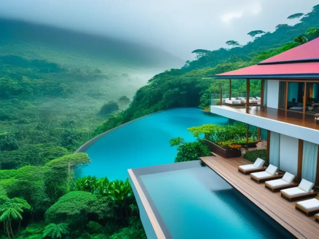 Resort ecológico de lujo en jungla tropical Un lujoso complejo turístico ecológico internacional en la selva tropical