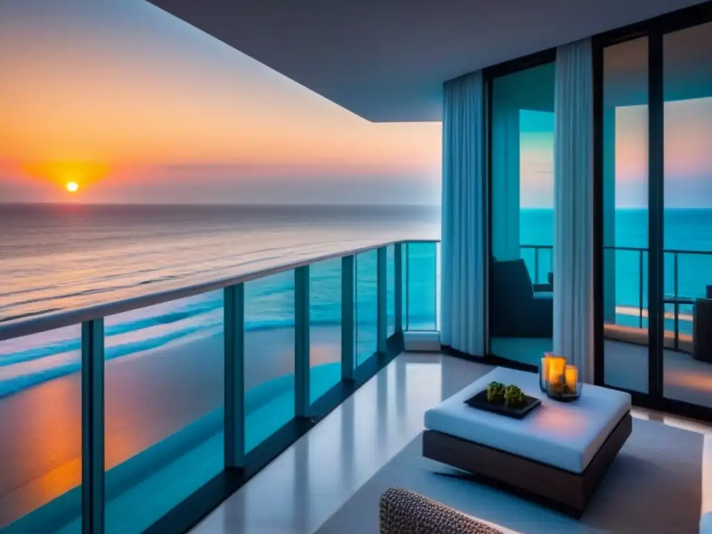 Condominio de lujo frente al mar con diseño moderno y vistas panorámicas Un lujoso condominio moderno con vista a la playa, diseño elegante y ventanales que muestran el mar cristalino y palmeras meciéndose en la brisa