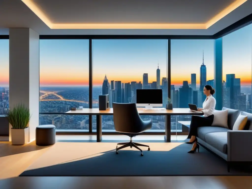 Oficina inmobiliaria de lujo con vistas a la ciudad Un lujoso y moderno despacho inmobiliario con vistas a la ciudad