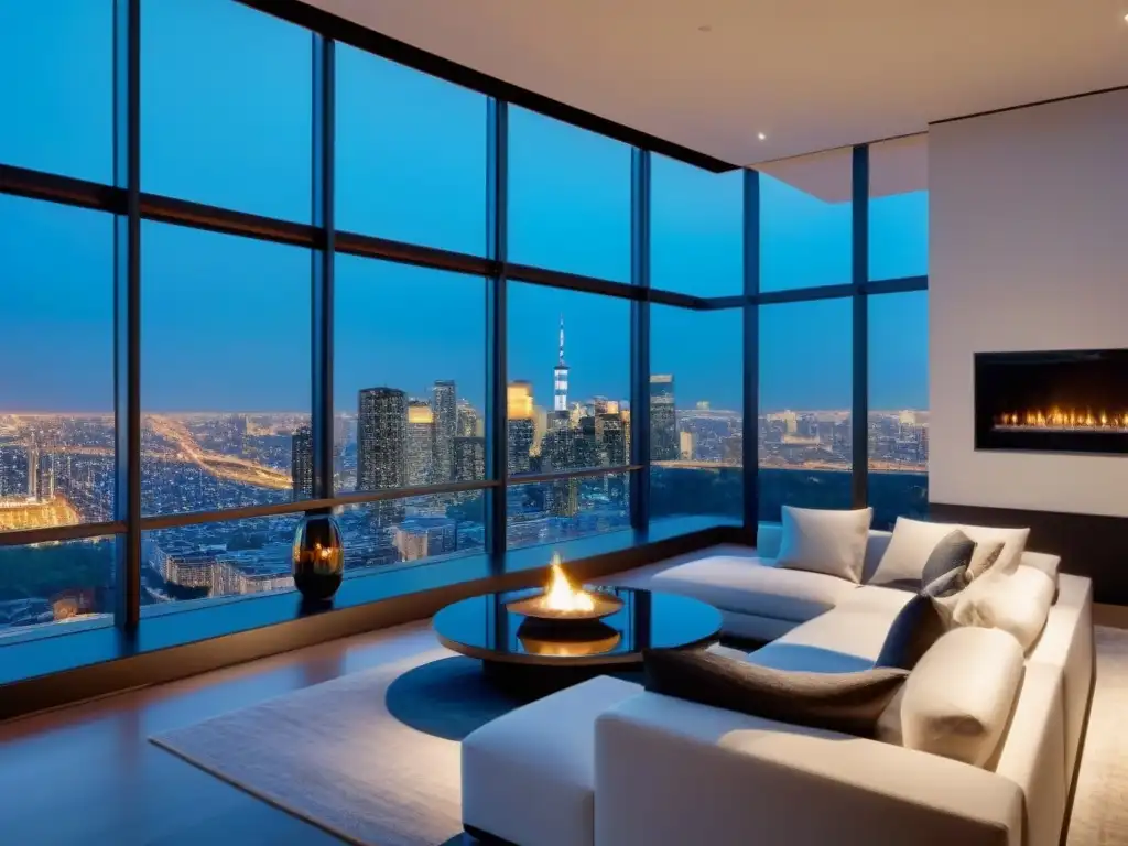 Penthouse de lujo con vistas panorámicas y diseño moderno Un lujoso penthouse moderno con vista a la ciudad, diseño elegante y sofisticado