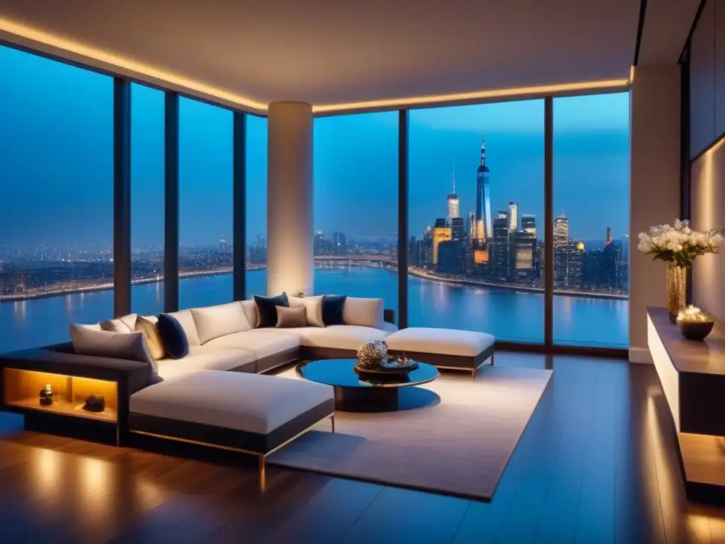 Suite penthouse moderna: lujo y exclusividad nocturna en la ciudad Un lujoso penthouse con vista a la ciudad de noche, inversión renovaciones lujo rentabilidad