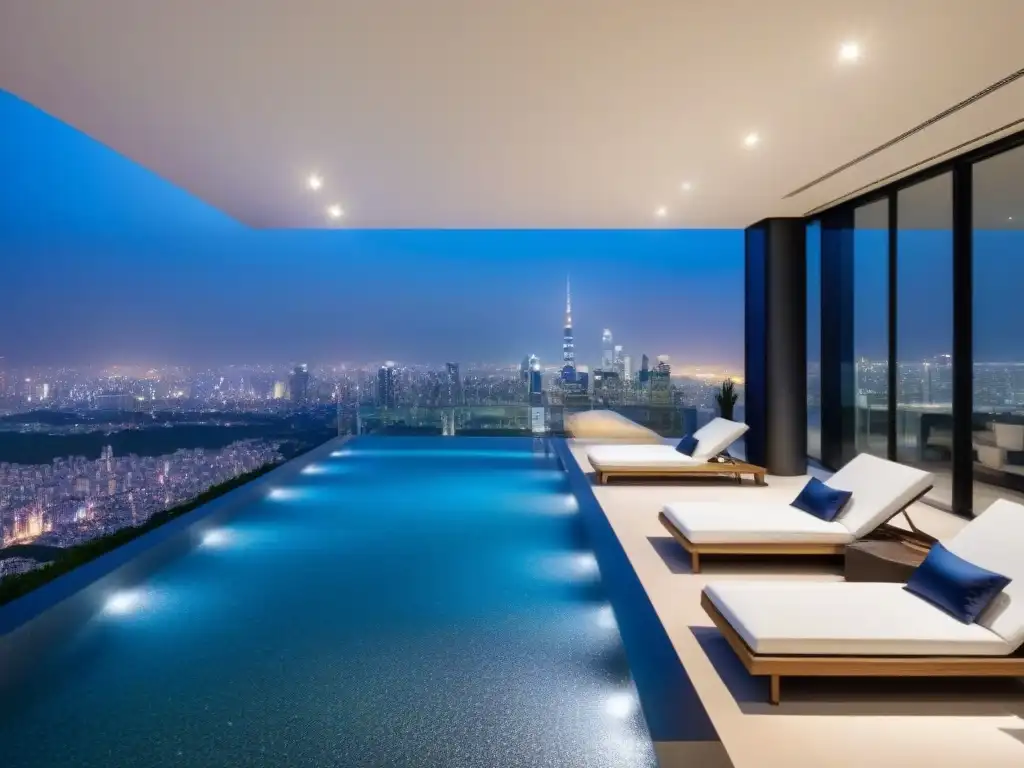Penthouse de lujo con piscina infinita y vistas urbanas Convertirse en magnate propiedades lujo: Penthouse moderno de lujo con vistas a la ciudad y piscina infinita privada