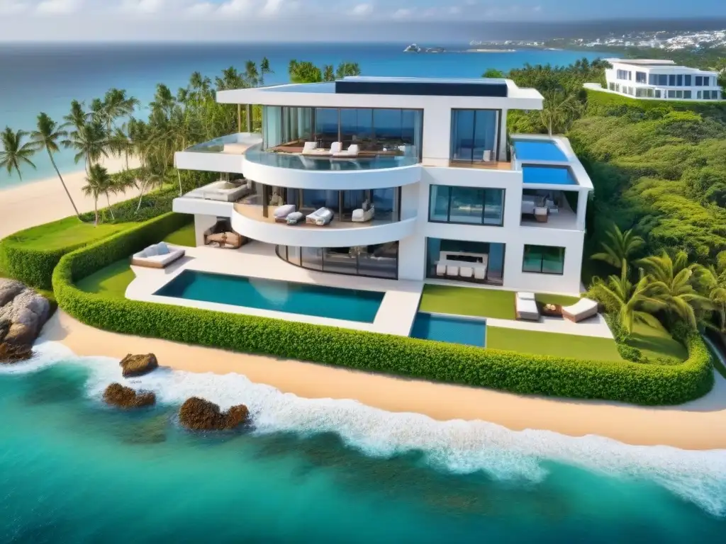 Majestuosa mansión moderna frente al mar con piscina infinita y helipuerto privado
