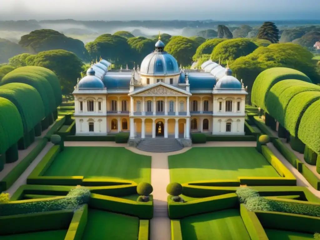 Palacio histórico rodeado de jardines exuberantes Admira la majestuosidad de un palacio histórico entre exuberantes jardines