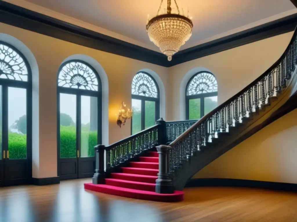 Espléndida mansión histórica rodeada de jardines exuberantes Una mansión histórica elegante rodeada de exuberantes jardines verdes, con detalles arquitectónicos intrincados y una entrada majestuosa