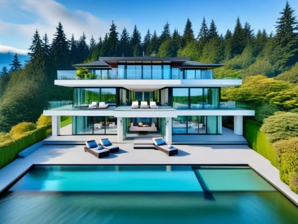 Residencia de lujo en Vancouver: moderna arquitectura frente al mar Una mansión de lujo frente al mar en Vancouver, Canadá, con arquitectura moderna, ventanas panorámicas y piscina infinita privada