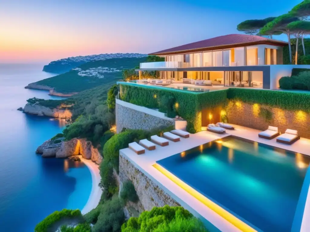 Mansión de lujo en acantilado con vistas al mar Mediterráneo Una mansión de lujo con vistas al mar Mediterráneo, piscina infinita y jardín exuberante