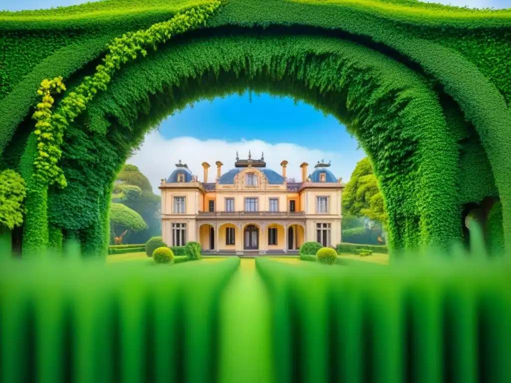 Esplendor histórico y moderno en mansión con jardines verdes Invertir en mansiones con historia: Mansión histórica rodeada de exuberantes jardines y arquitectura detallada, con skyline urbano al fondo