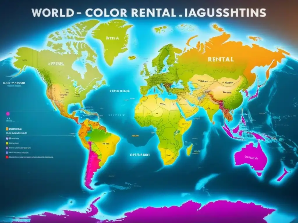 Regulaciones de alquiler en el mundo: mapa detallado Mapa detallado de regulaciones de alquiler internacionales resaltadas en distintos colores, representando la globalidad